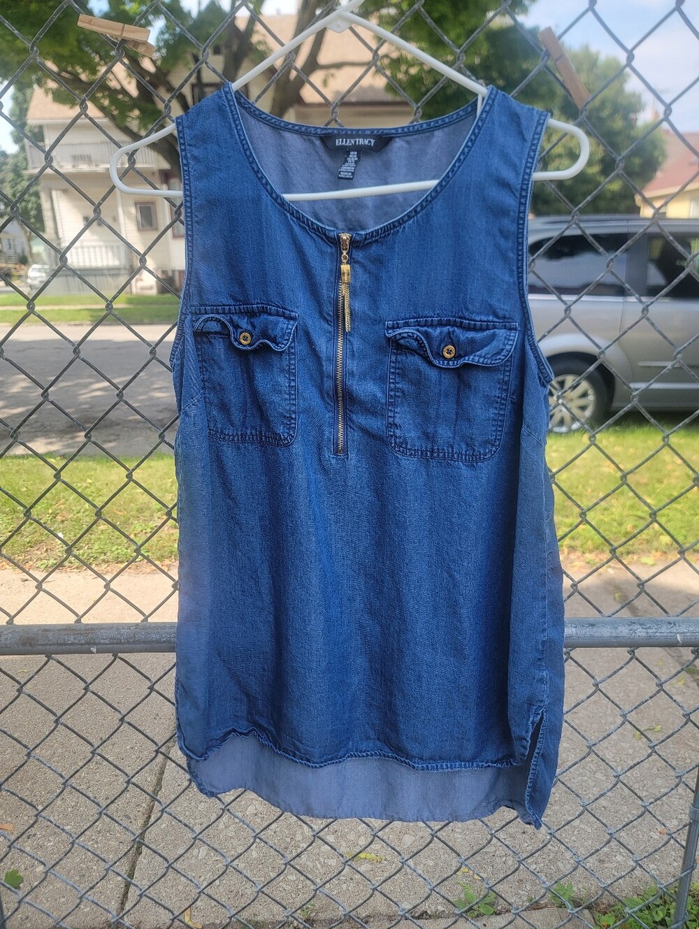 Ellen Tracy Tencel Denim Utility Top M